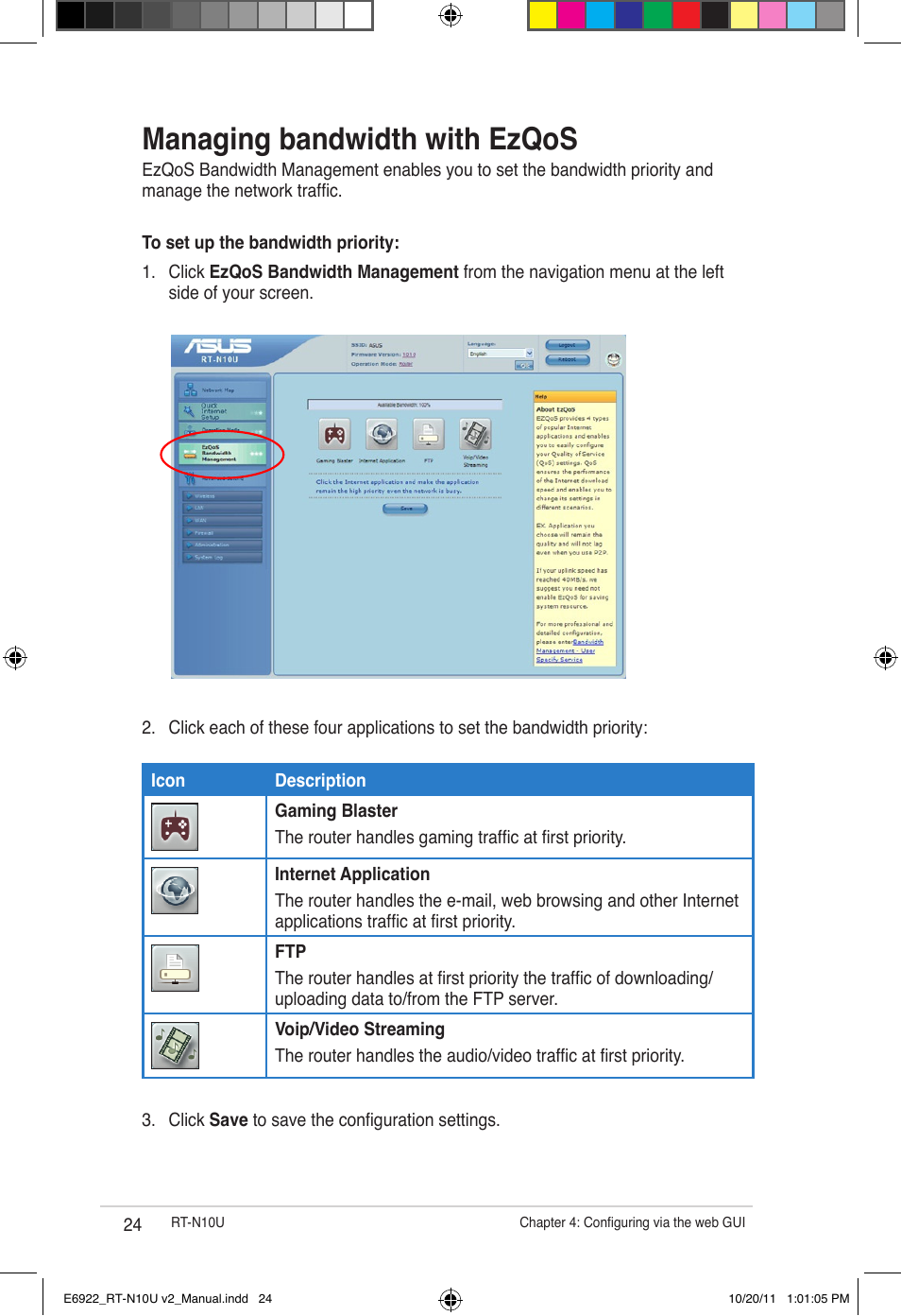 Managing bandwidth with ezqos | Asus RT-N10U (VER.B1) User Manual | Page 24 / 60