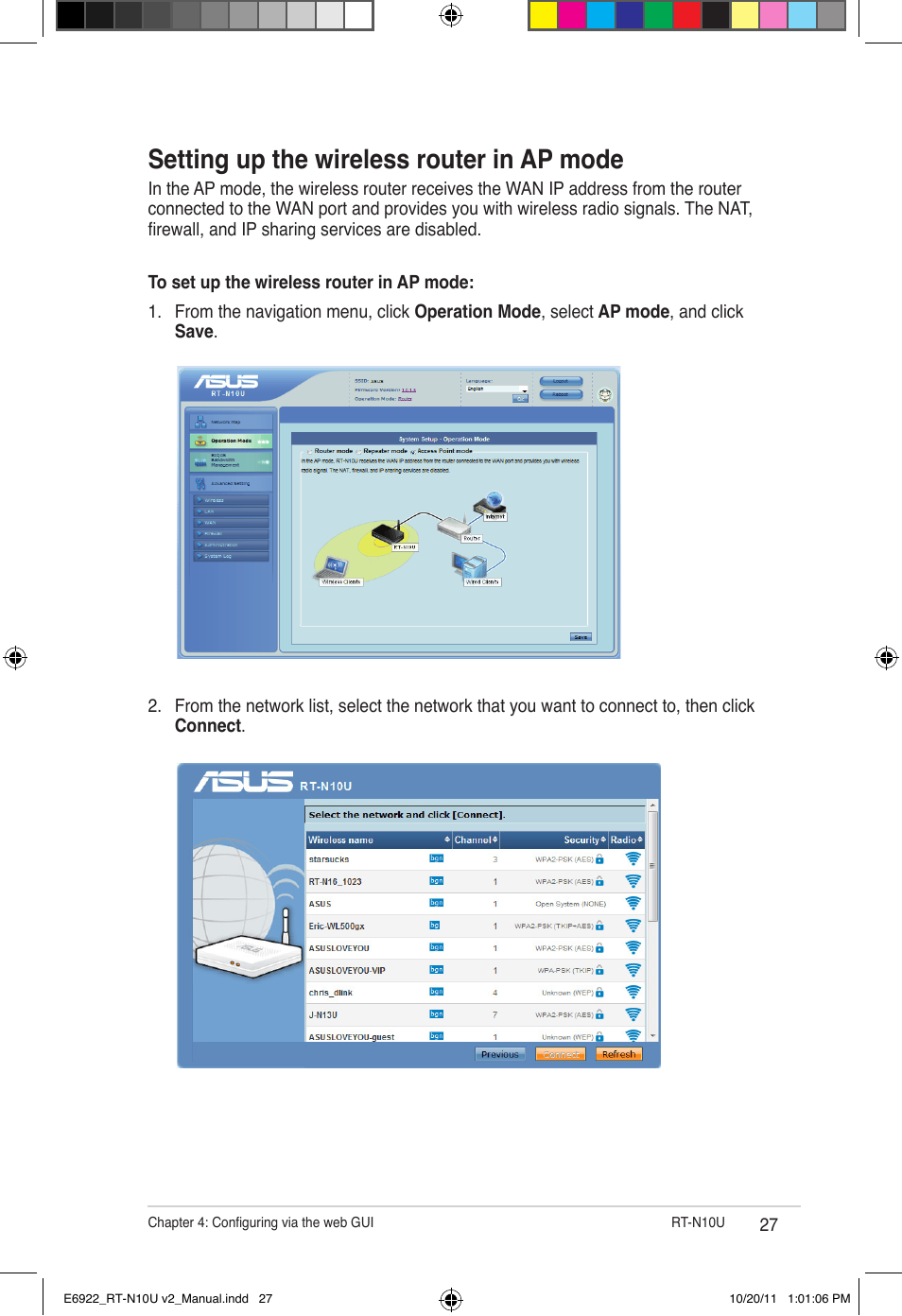 Setting up the wireless router in ap mode | Asus RT-N10U (VER.B1) User Manual | Page 27 / 60