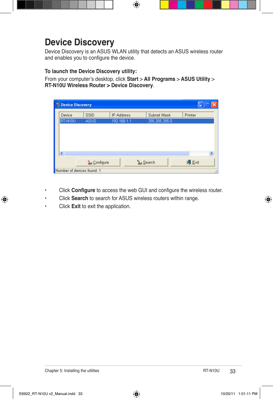 Device discovery | Asus RT-N10U (VER.B1) User Manual | Page 33 / 60