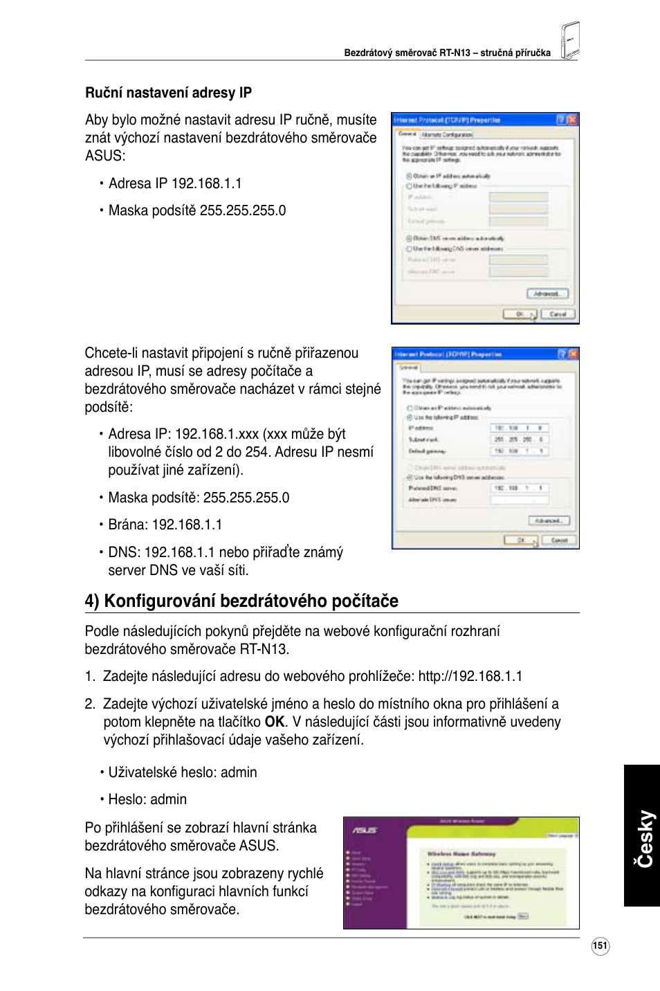 Česky, 4) konfigurování bezdrátového počítače | Asus RT-N13 User Manual | Page 162 / 379