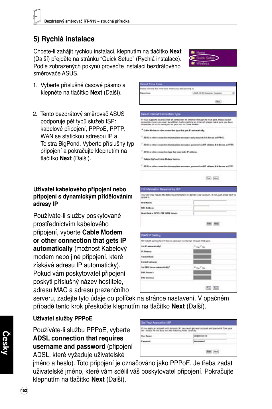 Česky, 5) rychlá instalace | Asus RT-N13 User Manual | Page 163 / 379