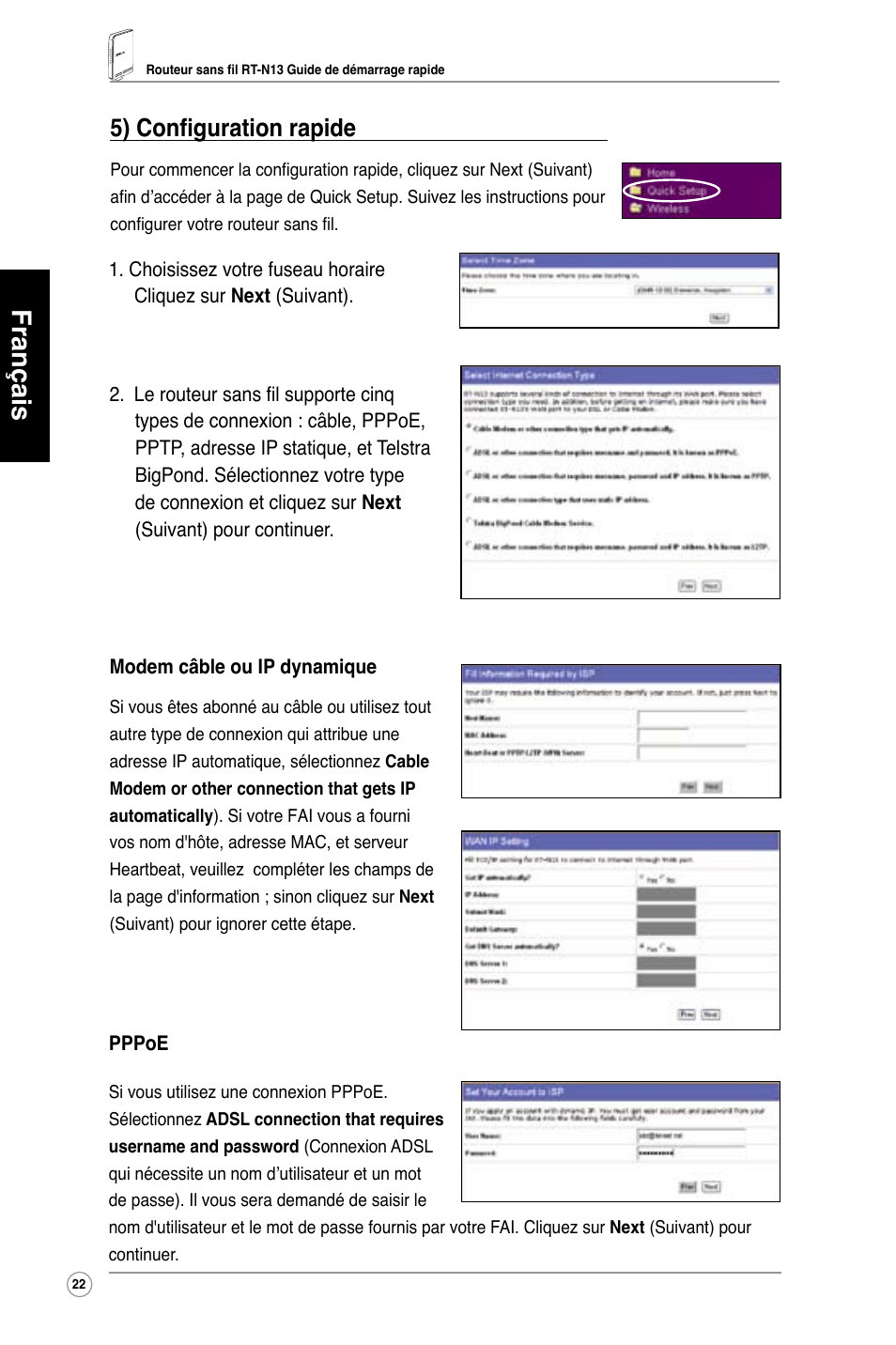 Français, 5) configuration rapide | Asus RT-N13 User Manual | Page 23 / 379