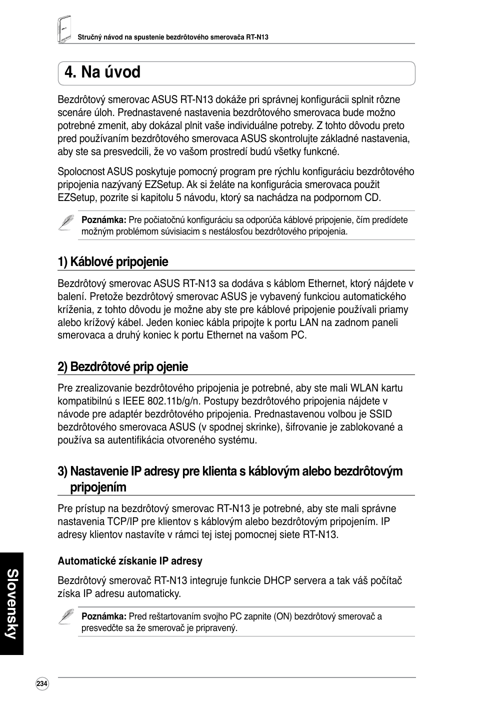 Na úvod, Slovensky, 1) káblové pripojenie | 2) bezdrôtové prip ojenie | Asus RT-N13 User Manual | Page 245 / 379