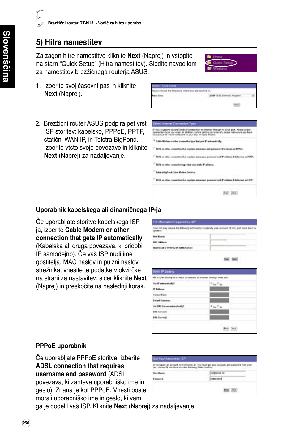 Slovenščina, 5) hitra namestitev | Asus RT-N13 User Manual | Page 261 / 379