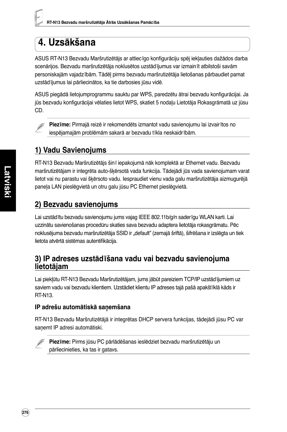 Uzsākšana, Latviski, 1) vadu savienojums | 2) bezvadu savienojums | Asus RT-N13 User Manual | Page 287 / 379