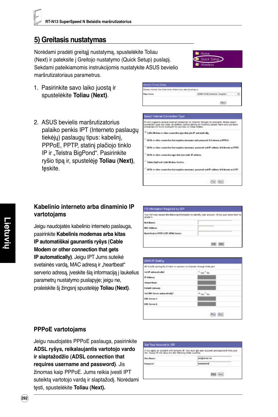 Lietuvių, 5) greitasis nustatymas | Asus RT-N13 User Manual | Page 303 / 379