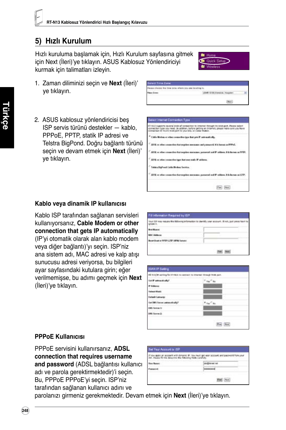 Türkçe, 5) hızlı kurulum | Asus RT-N13 User Manual | Page 359 / 379