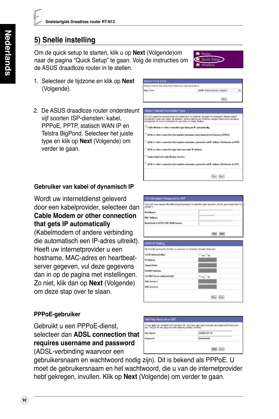 Nederlands, 5) snelle instelling | Asus RT-N13 User Manual | Page 93 / 379