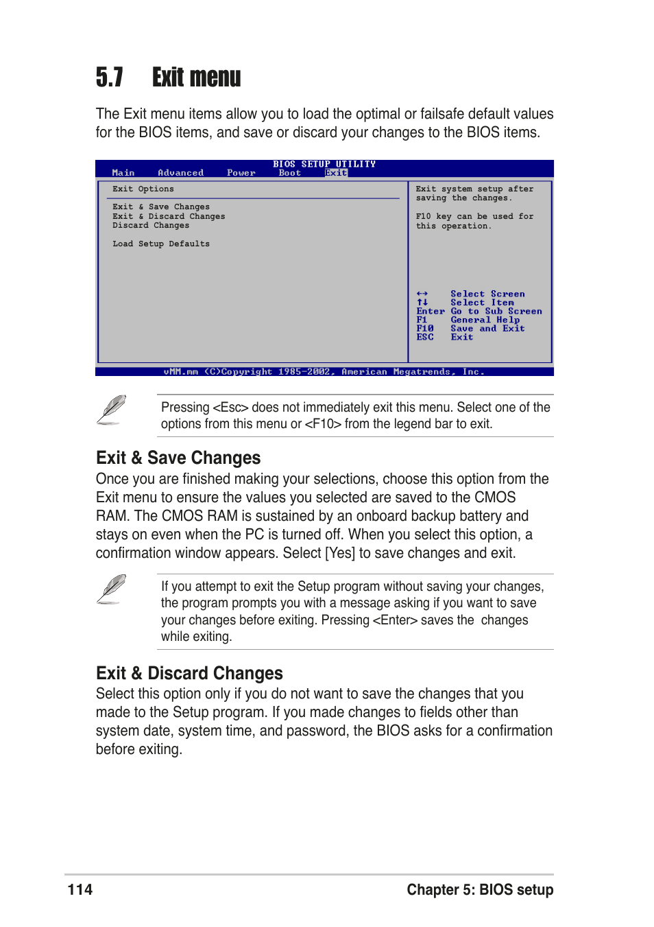 7 exit menu, Exit & discard changes, Exit & save changes | Asus T2-R User Manual | Page 114 / 120