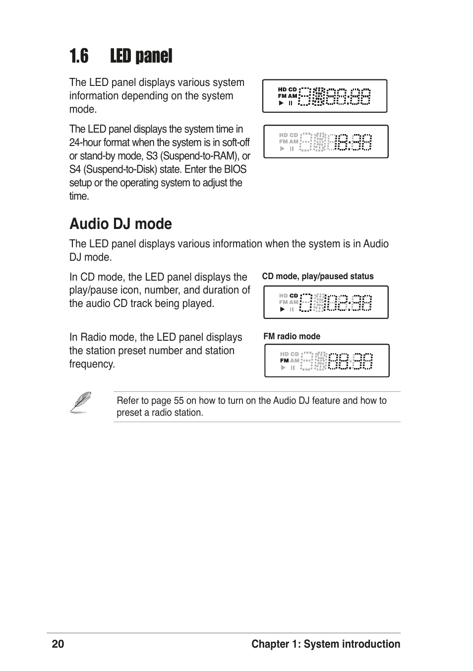 6 led panel, Audio dj mode | Asus T2-R User Manual | Page 20 / 120