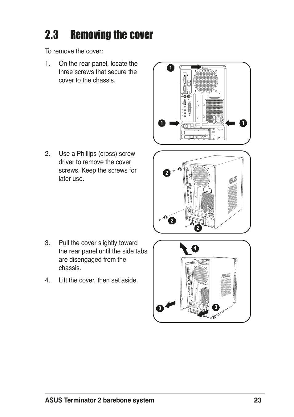 3 removing the cover | Asus T2-R User Manual | Page 23 / 120