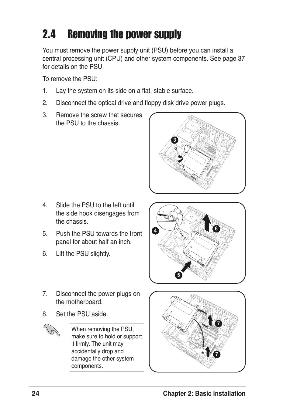 4 removing the power supply | Asus T2-R User Manual | Page 24 / 120