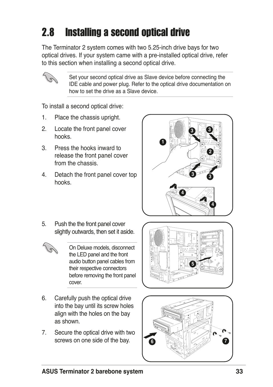 8 installing a second optical drive | Asus T2-R User Manual | Page 33 / 120