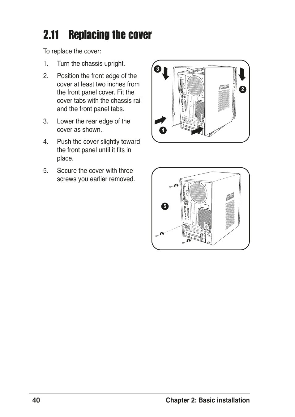 11 replacing the cover | Asus T2-R User Manual | Page 40 / 120