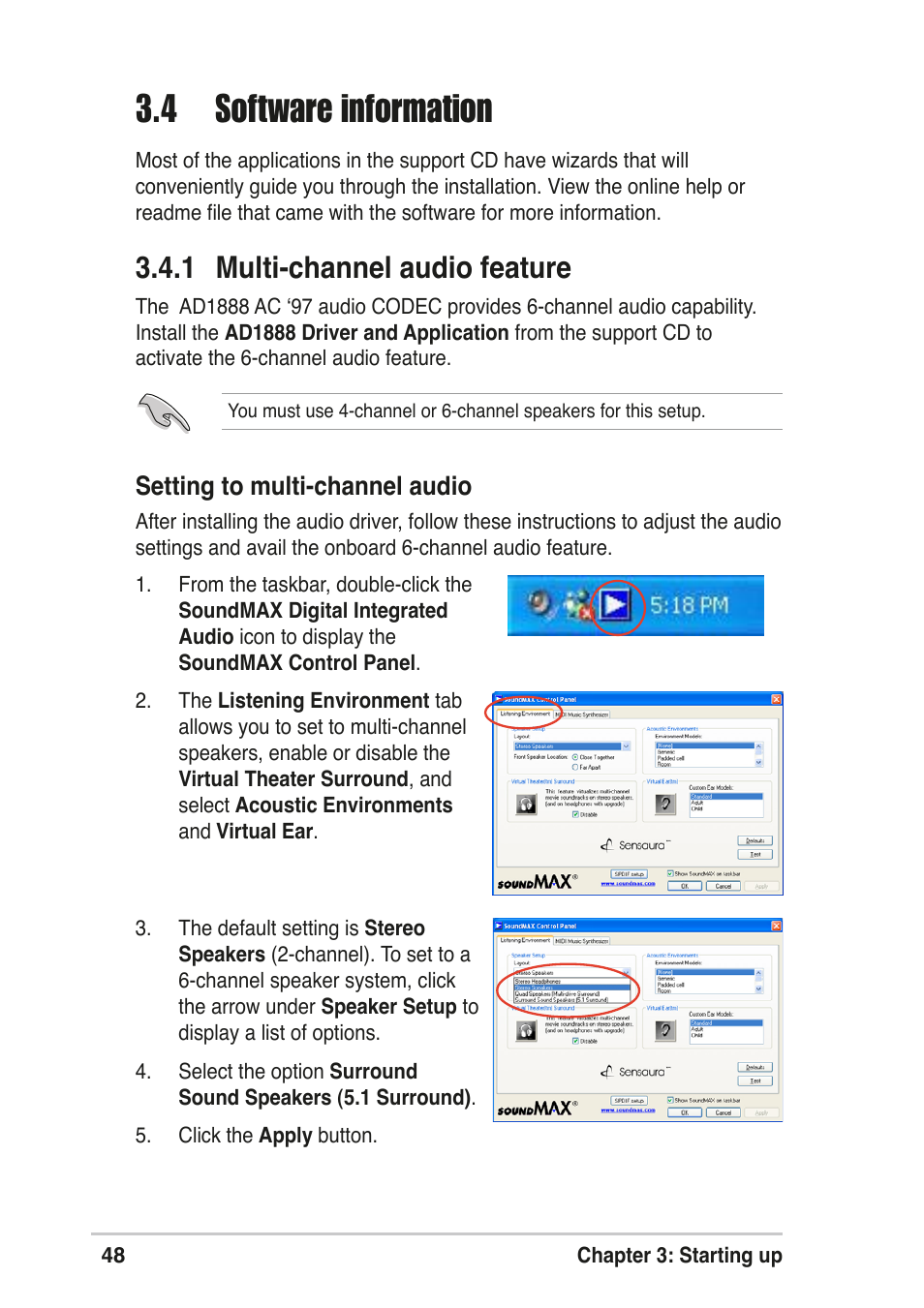 4 software information, 1 multi-channel audio feature | Asus T2-R User Manual | Page 48 / 120