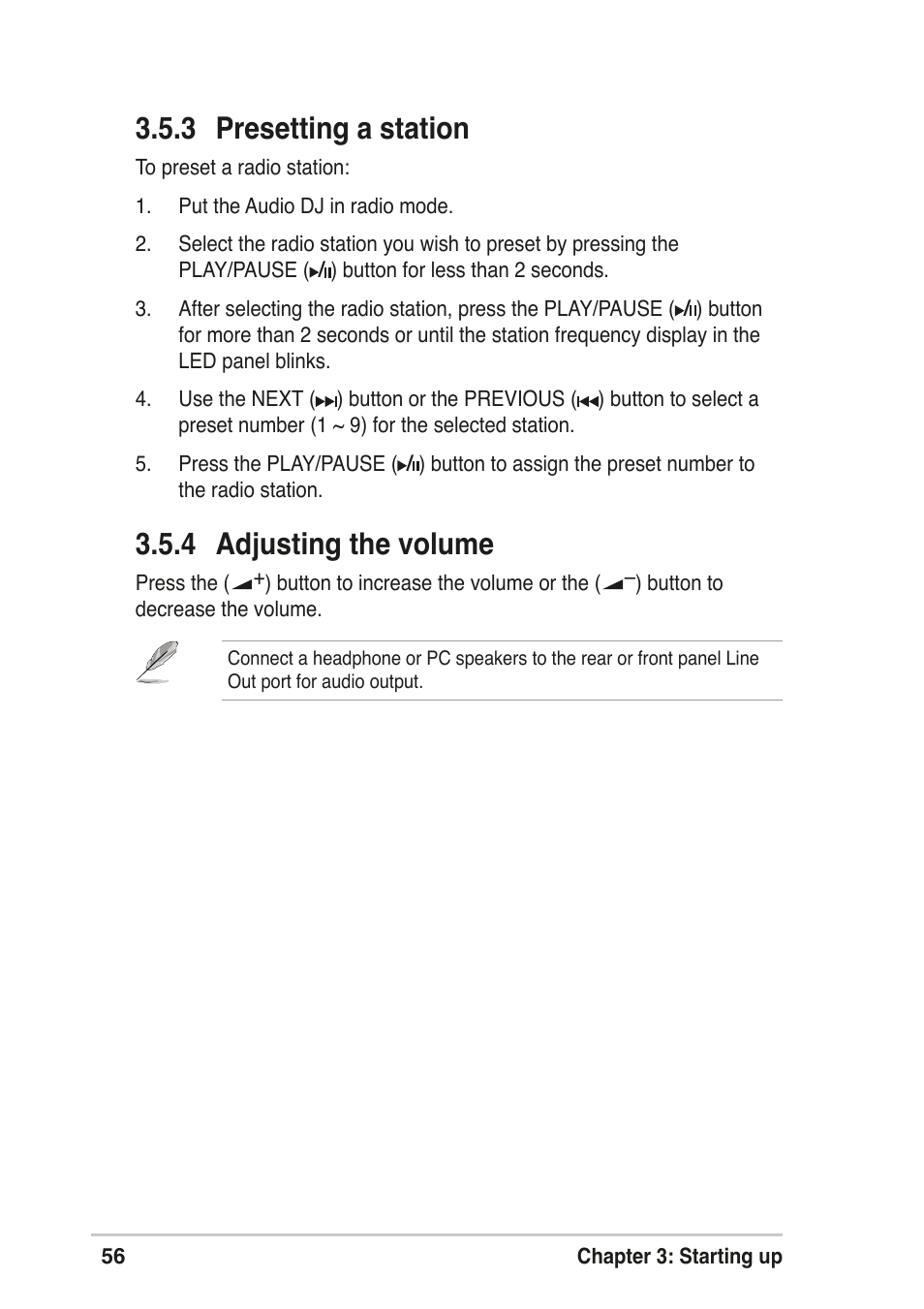 3 presetting a station, 4 adjusting the volume | Asus T2-R User Manual | Page 56 / 120