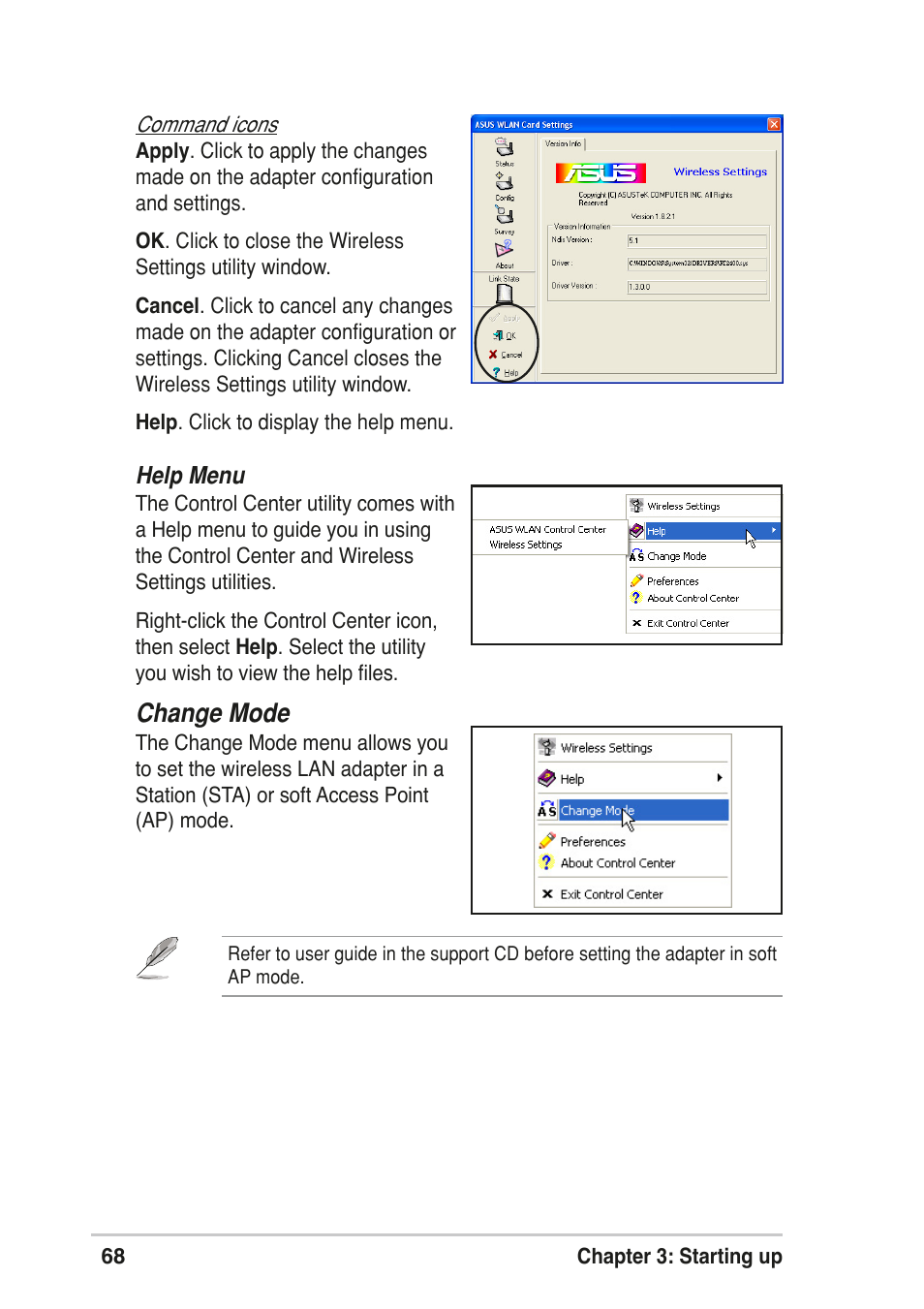 Change mode | Asus T2-R User Manual | Page 68 / 120