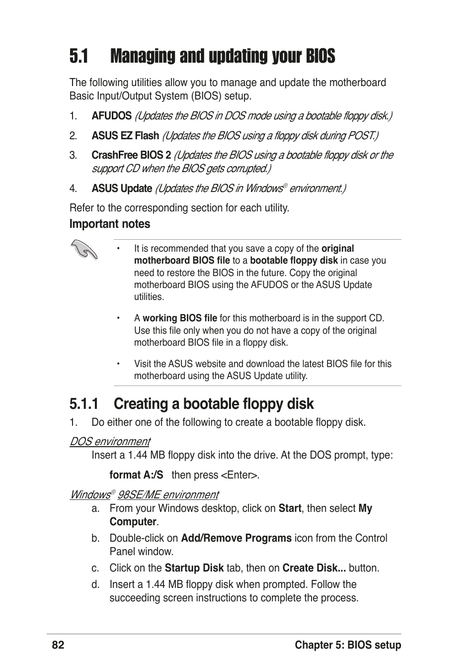 1 managing and updating your bios, 1 creating a bootable floppy disk | Asus T2-R User Manual | Page 82 / 120