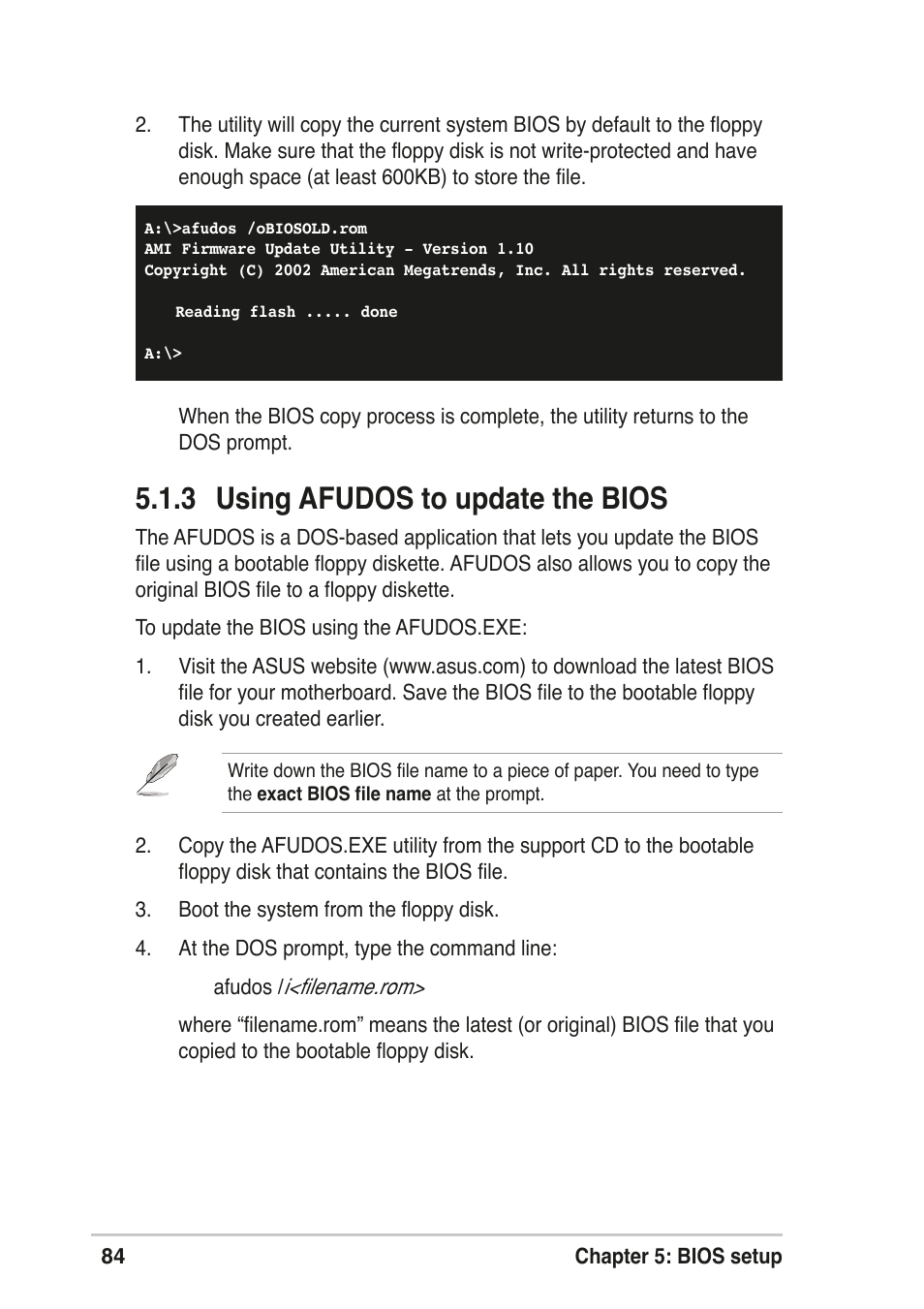 3 using afudos to update the bios | Asus T2-R User Manual | Page 84 / 120