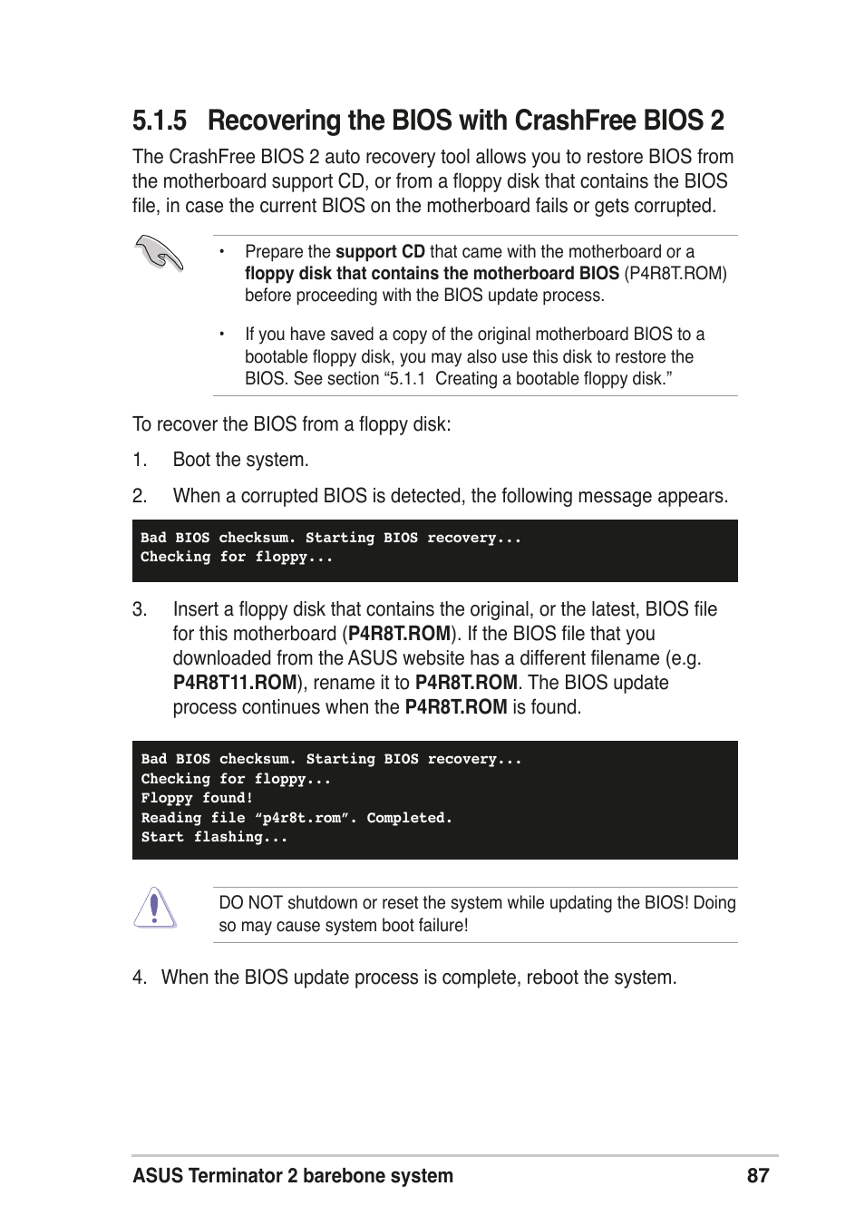 5 recovering the bios with crashfree bios 2 | Asus T2-R User Manual | Page 87 / 120