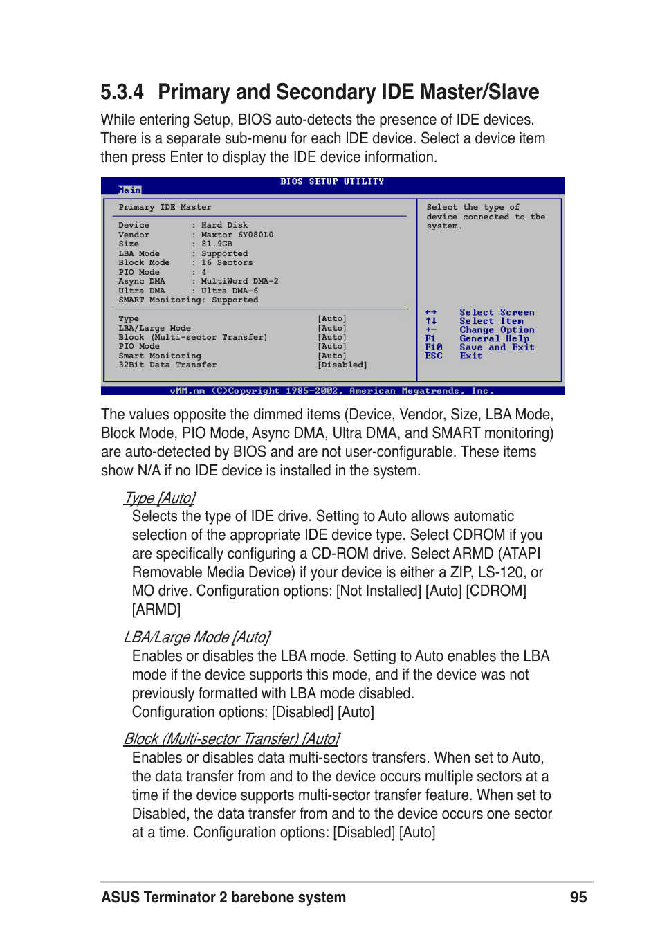 4 primary and secondary ide master/slave, 95 asus terminator 2 barebone system | Asus T2-R User Manual | Page 95 / 120