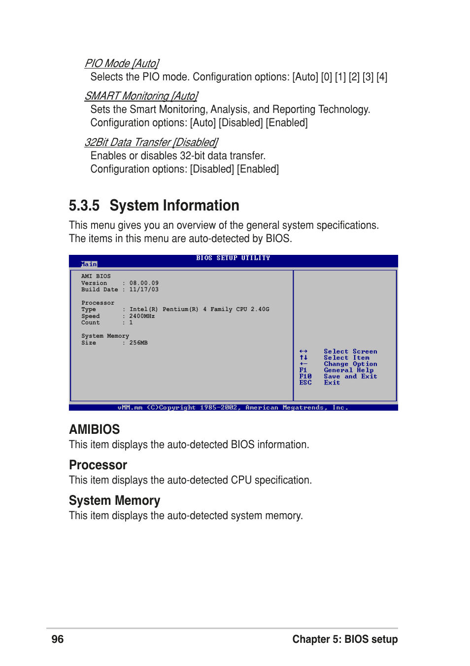 5 system information, Amibios, Processor | Asus T2-R User Manual | Page 96 / 120