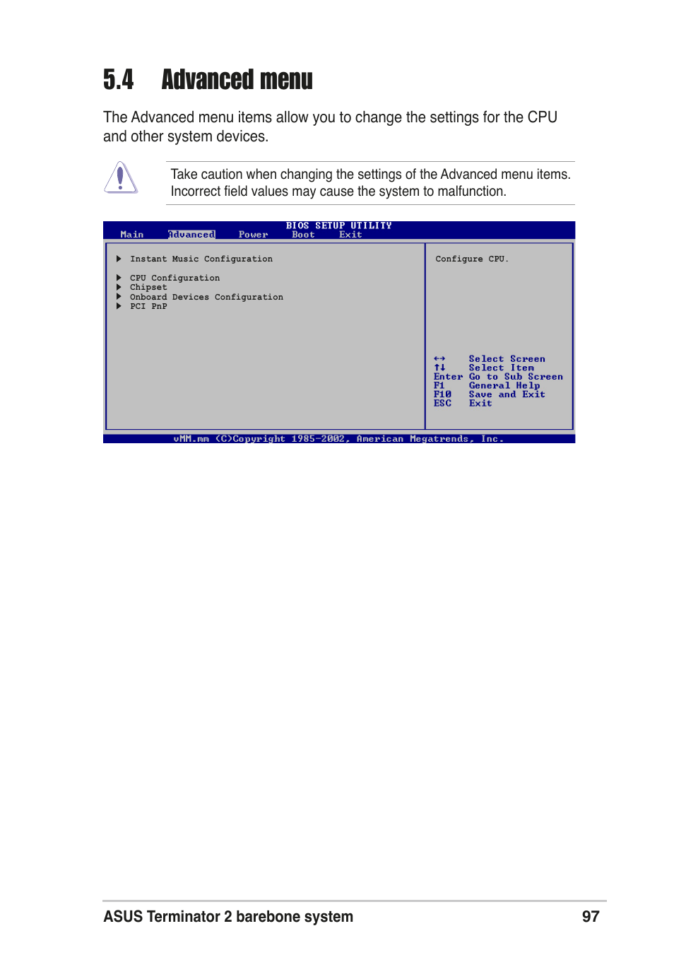 4 advanced menu | Asus T2-R User Manual | Page 97 / 120