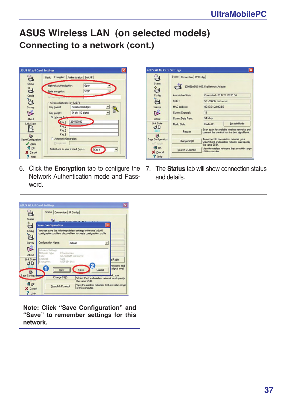 Asus wireless lan (on selected models), Ultramobilepc 37, Connecting to a network (cont.) | Asus R2Hv User Manual | Page 37 / 60