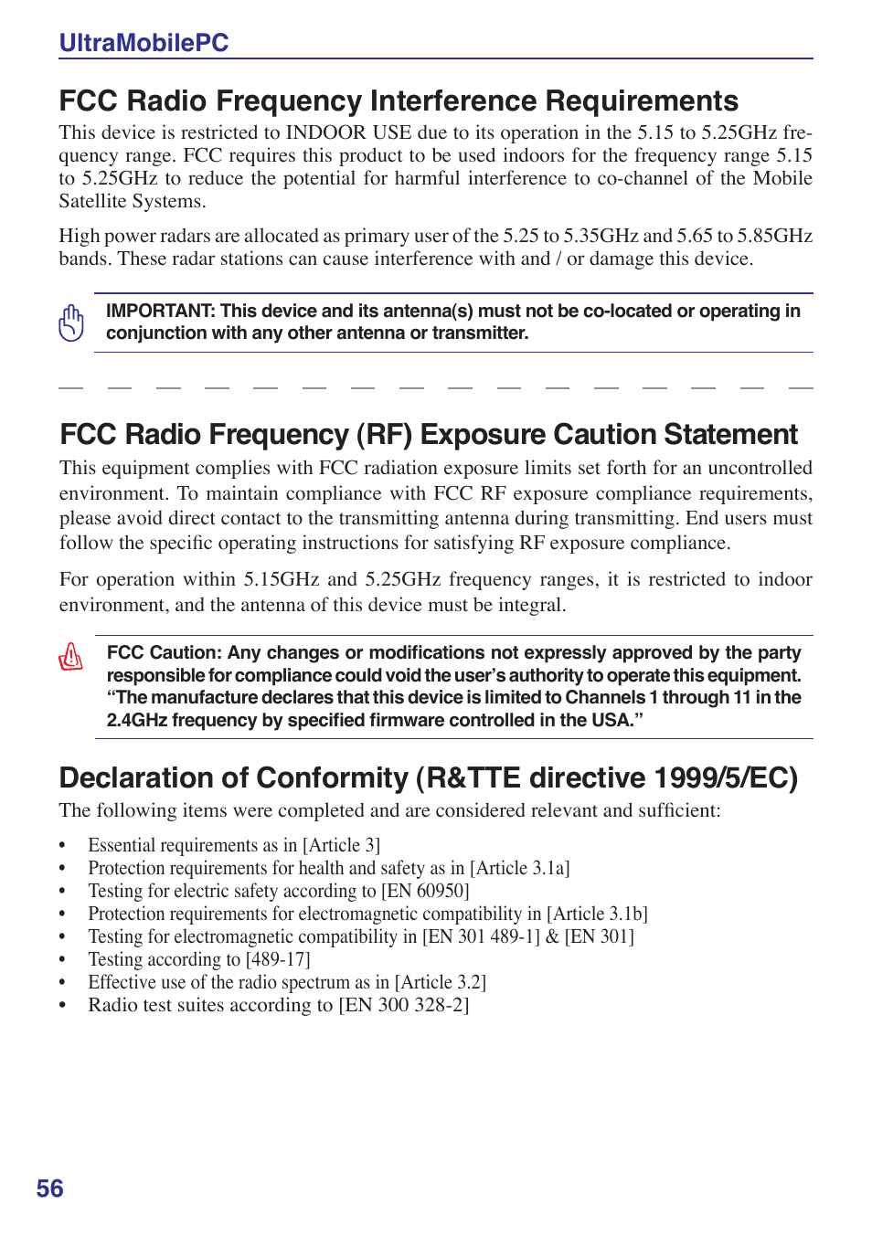 Fcc radio frequency interference requirements, 6 ultramobilepc | Asus R2Hv User Manual | Page 56 / 60