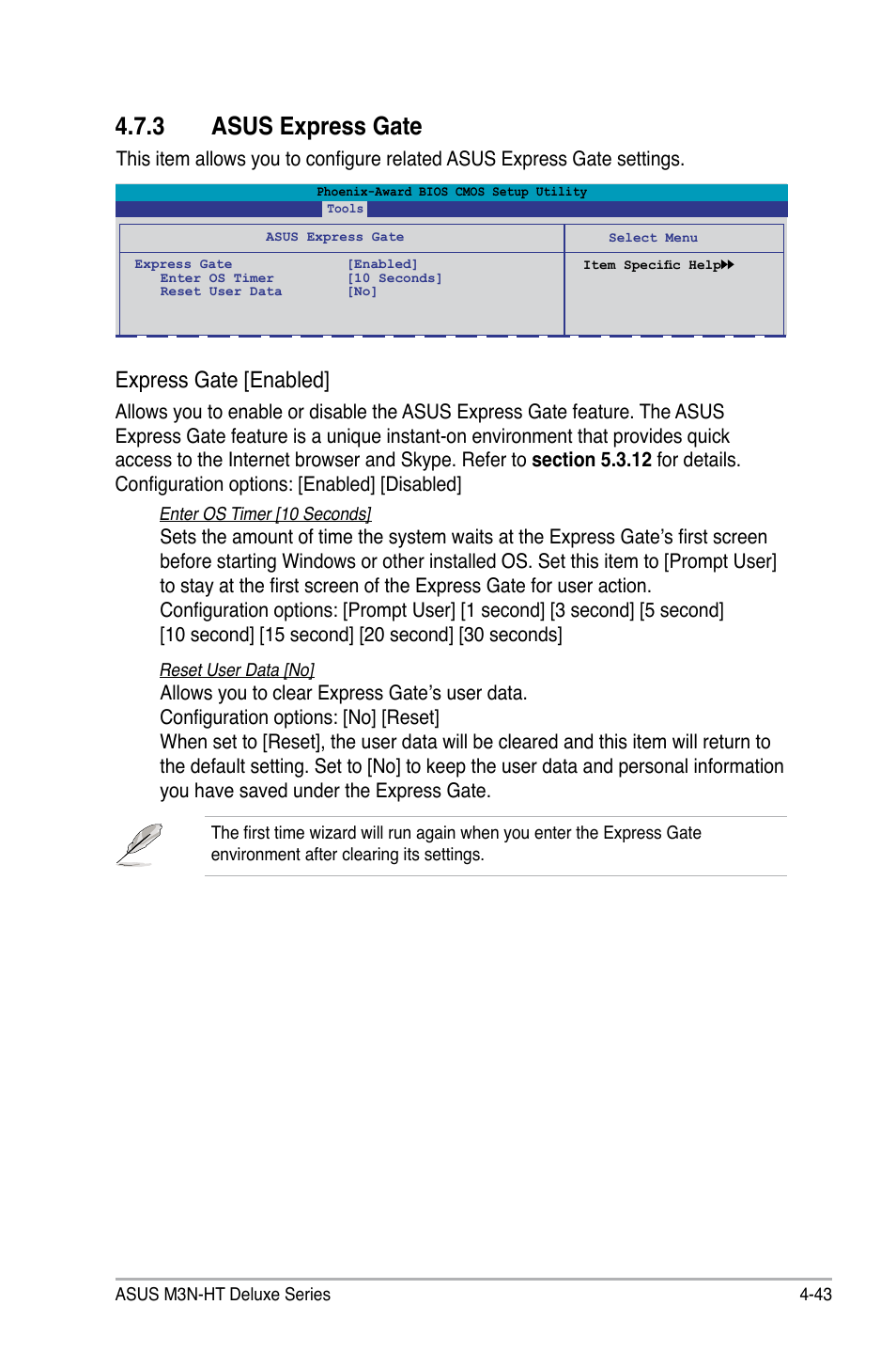 3 asus express gate, Express gate [enabled | Asus M3N-HT Deluxe/Mempipe User Manual | Page 121 / 192