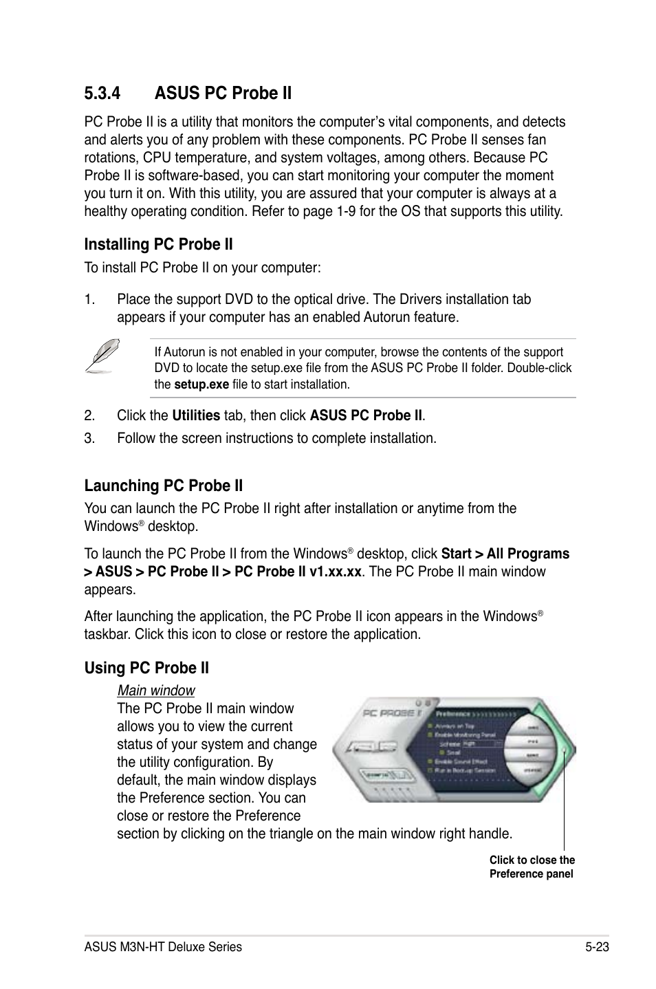 4 asus pc probe ii, Installing pc probe ii, Launching pc probe ii | Using pc probe ii | Asus M3N-HT Deluxe/Mempipe User Manual | Page 147 / 192