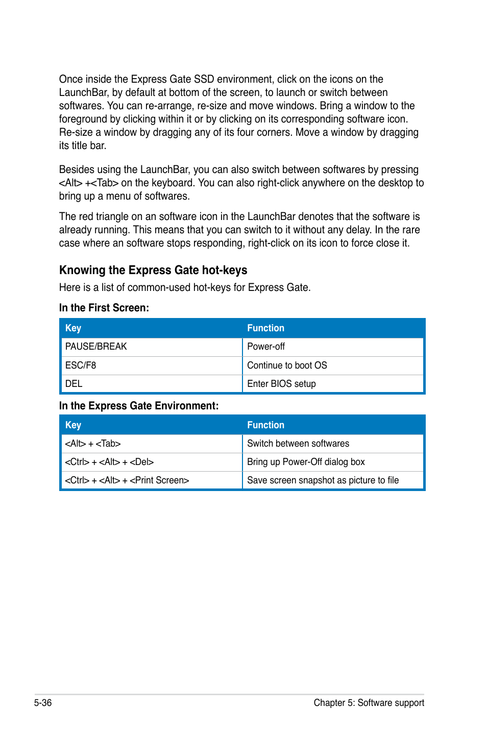 Knowing the express gate hot-keys | Asus M3N-HT Deluxe/Mempipe User Manual | Page 160 / 192