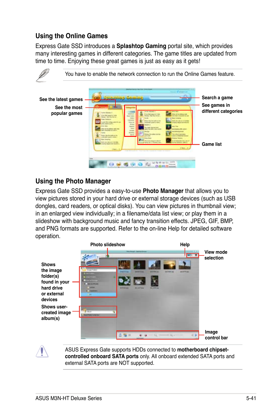 Using the photo manager, Using the online games | Asus M3N-HT Deluxe/Mempipe User Manual | Page 165 / 192