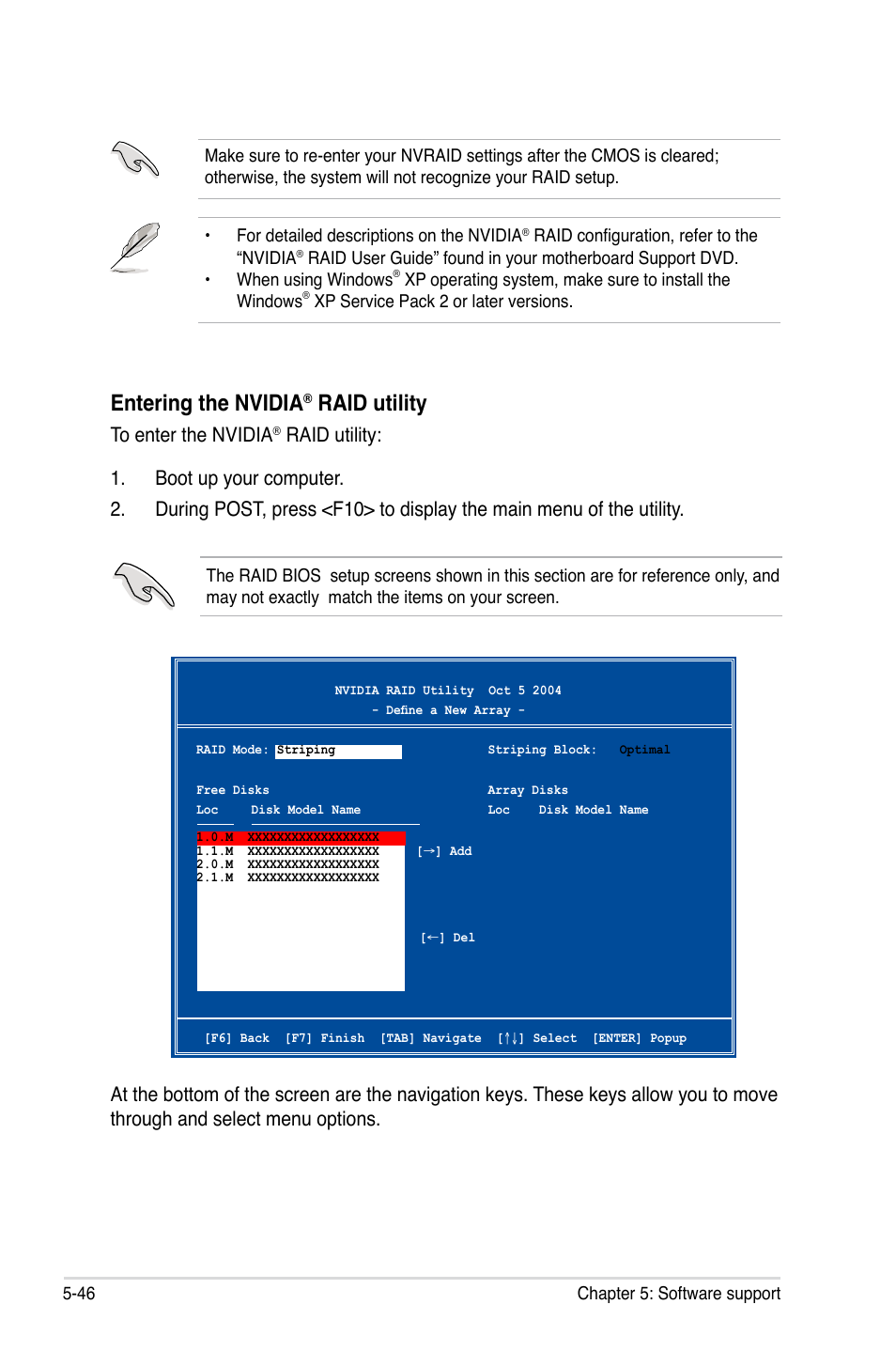 Entering the nvidia, Raid utility | Asus M3N-HT Deluxe/Mempipe User Manual | Page 170 / 192