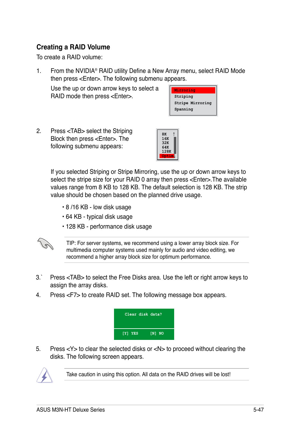 Creating a raid volume | Asus M3N-HT Deluxe/Mempipe User Manual | Page 171 / 192