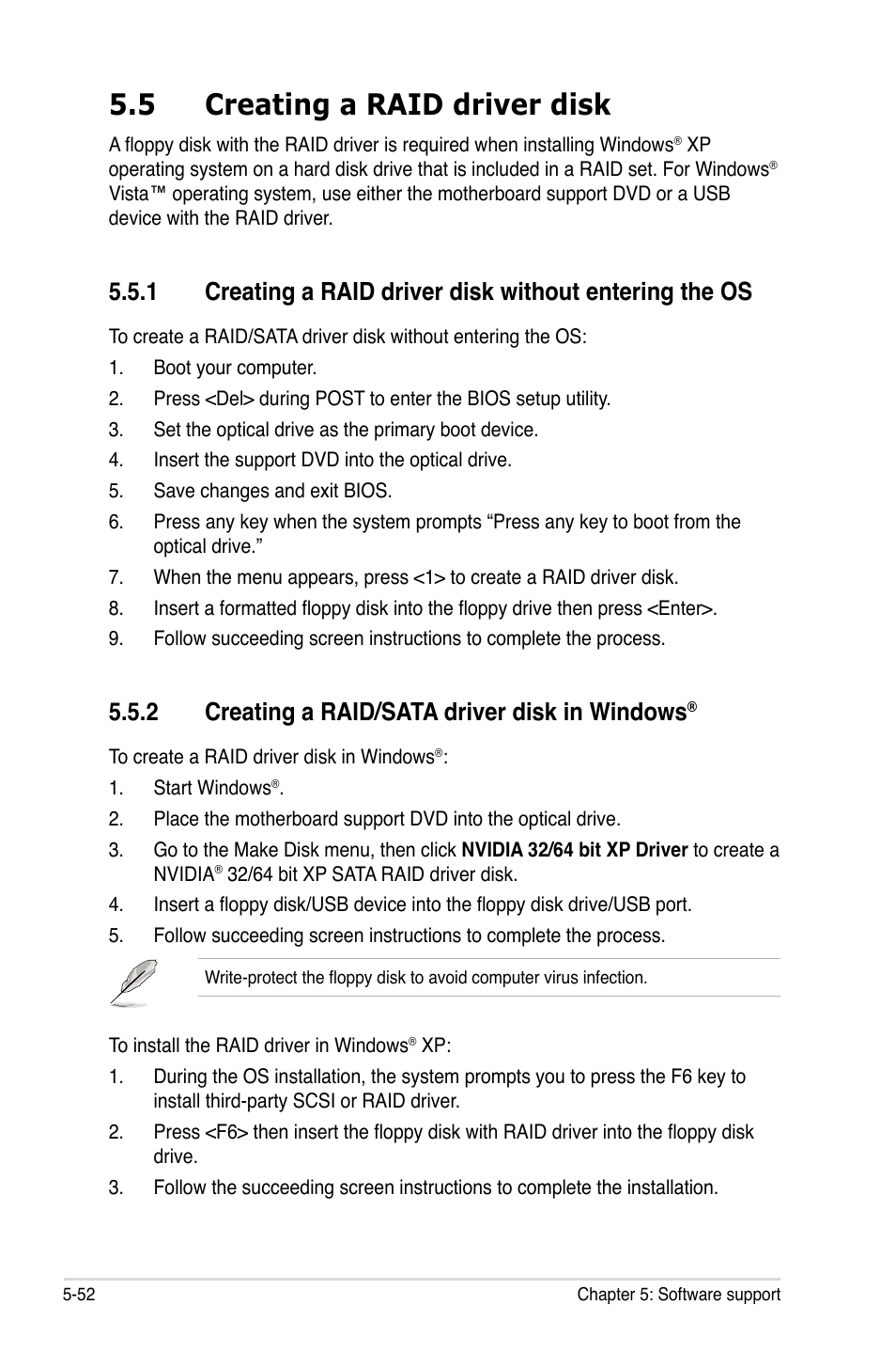 5 creating a raid driver disk, 2 creating a raid/sata driver disk in windows | Asus M3N-HT Deluxe/Mempipe User Manual | Page 176 / 192