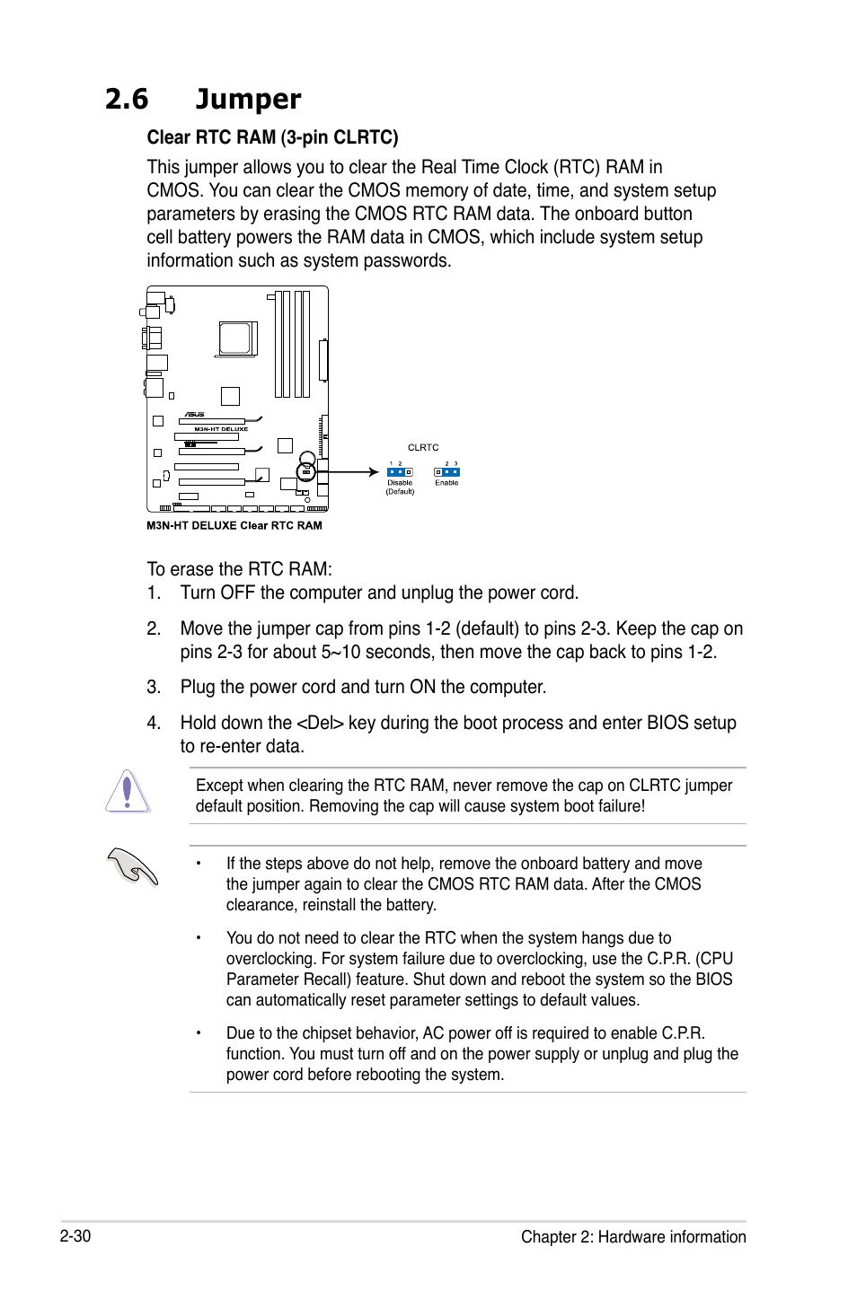 6 jumper | Asus M3N-HT Deluxe/Mempipe User Manual | Page 56 / 192