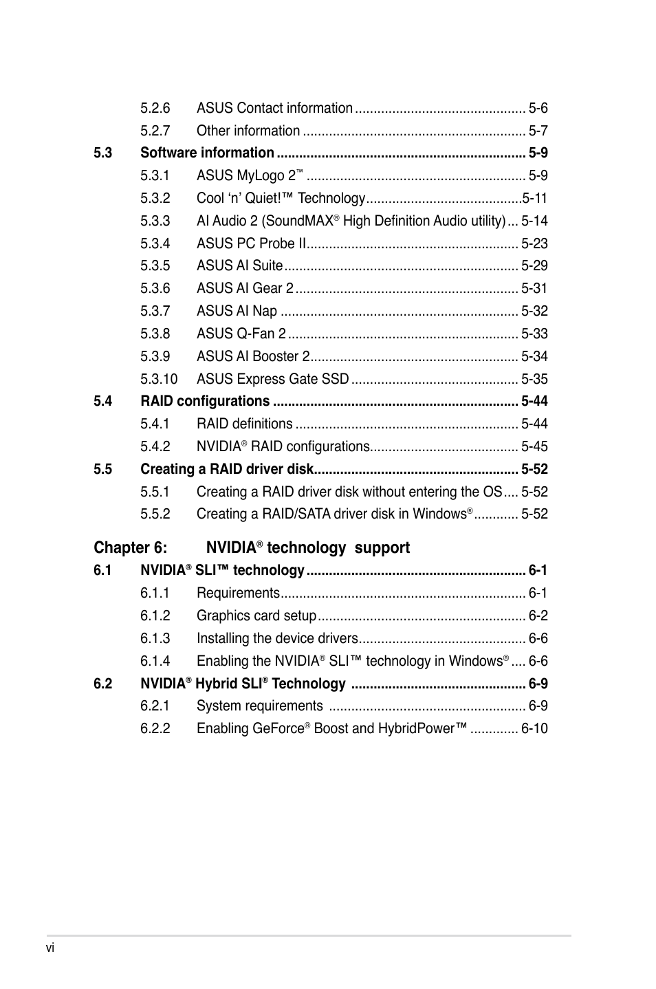 Chapter 6: nvidia, Technology support | Asus M3N-HT Deluxe/Mempipe User Manual | Page 6 / 192