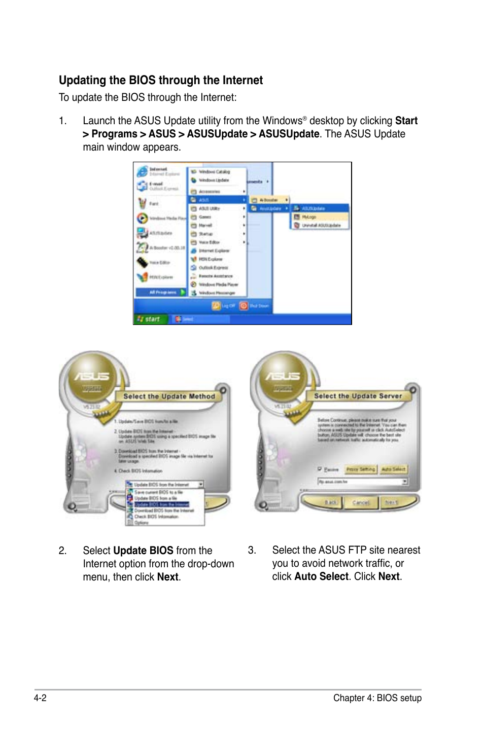 Updating the bios through the internet | Asus M3N-HT Deluxe/Mempipe User Manual | Page 80 / 192