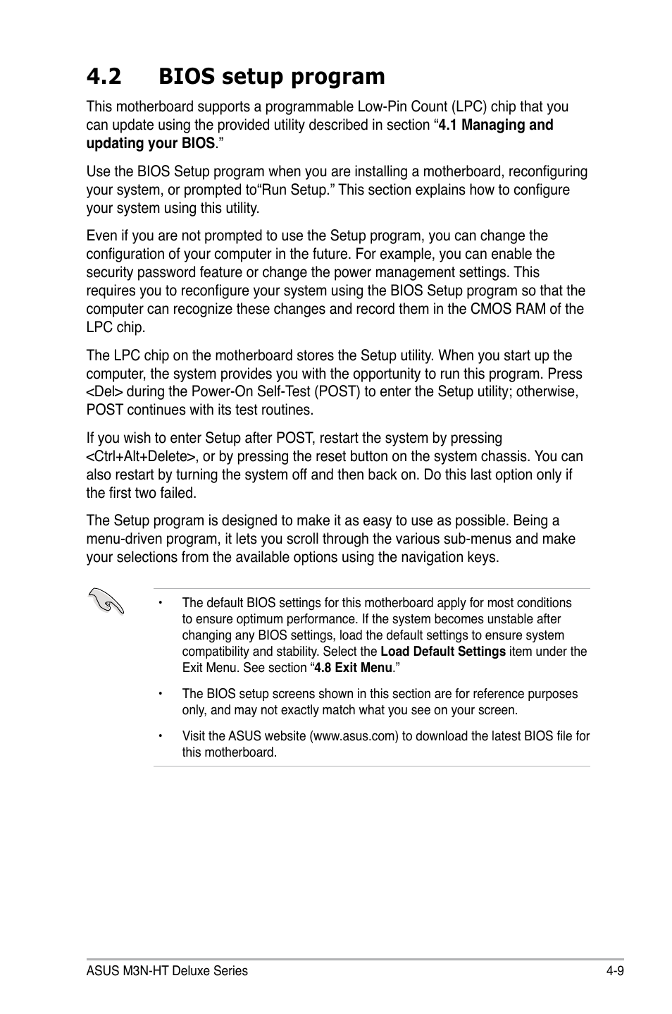 2 bios setup program | Asus M3N-HT Deluxe/Mempipe User Manual | Page 87 / 192