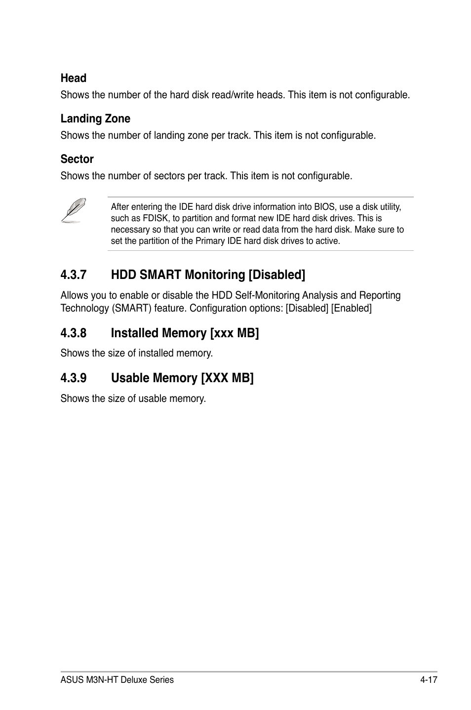 7 hdd smart monitoring [disabled | Asus M3N-HT Deluxe/Mempipe User Manual | Page 95 / 192