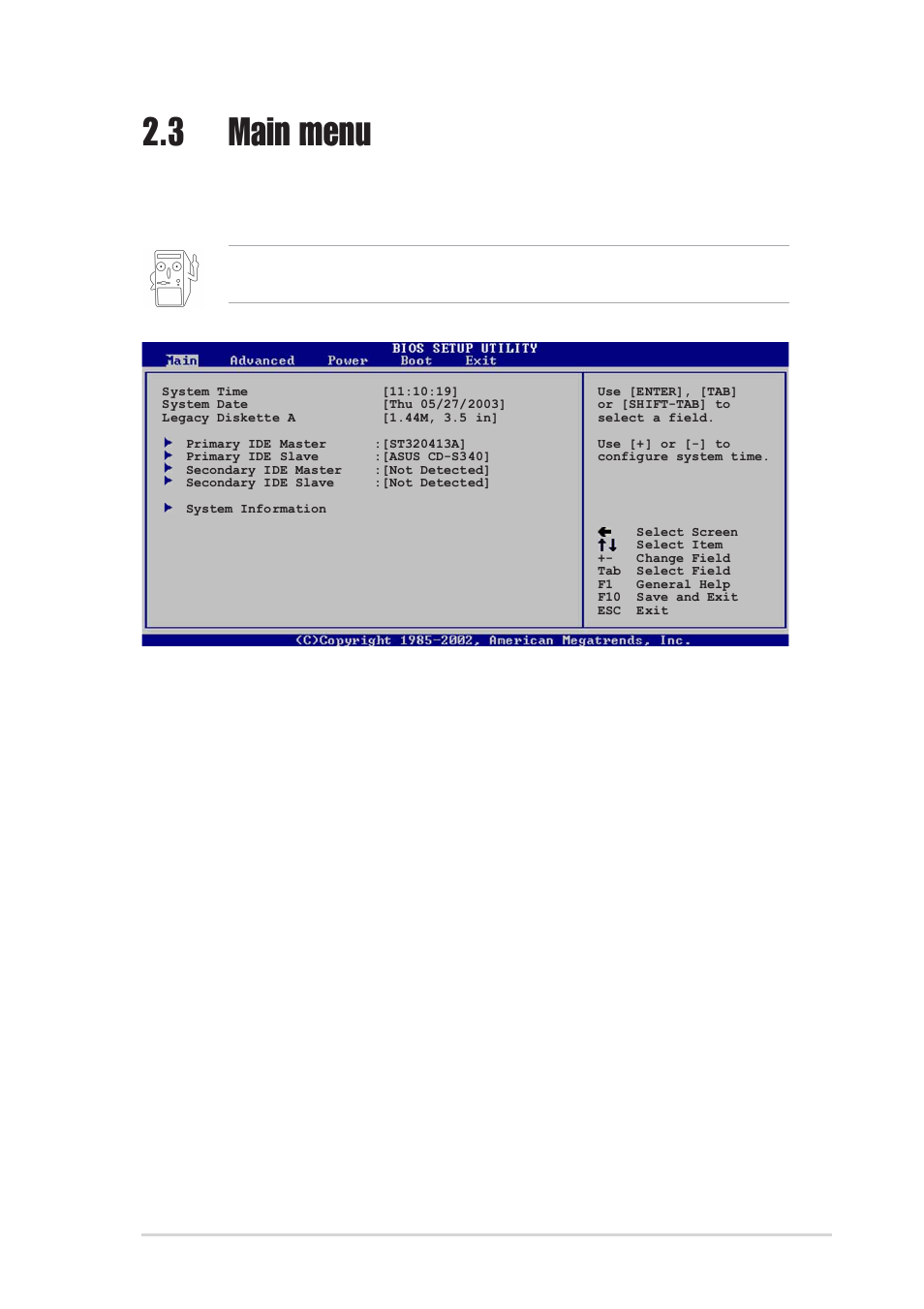 3 main menu | Asus P4VP-MX User Manual | Page 41 / 62