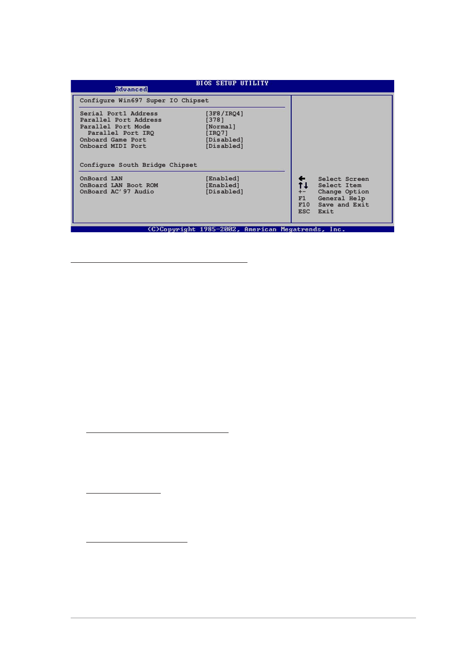 3 onboard devices configuration, Parallel port address [378, Parallel port mode [normal | Asus p4vp-mx motherboard 2-15, Ecp mode dma channel [dma3, Epp version [1.9, Parallel port irq [irq7 | Asus P4VP-MX User Manual | Page 47 / 62