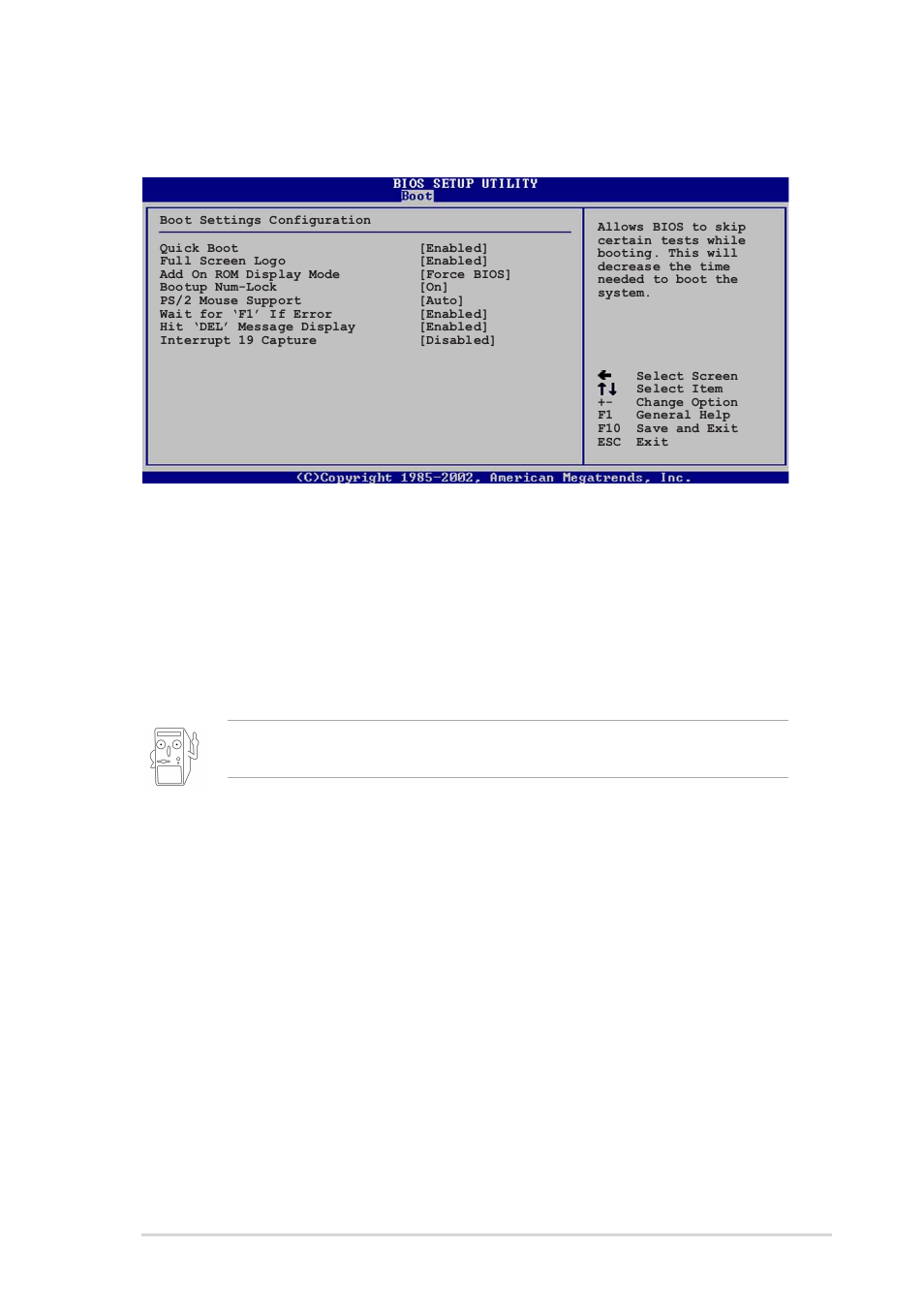 2 boot settings configuration, Quick boot [enabled, Full screen logo [enabled | Add on rom display mode [force bios, Bootup num-lock [on, Ps/2 mouse support [auto, Wait for ‘f1’ if error [enabled | Asus P4VP-MX User Manual | Page 55 / 62