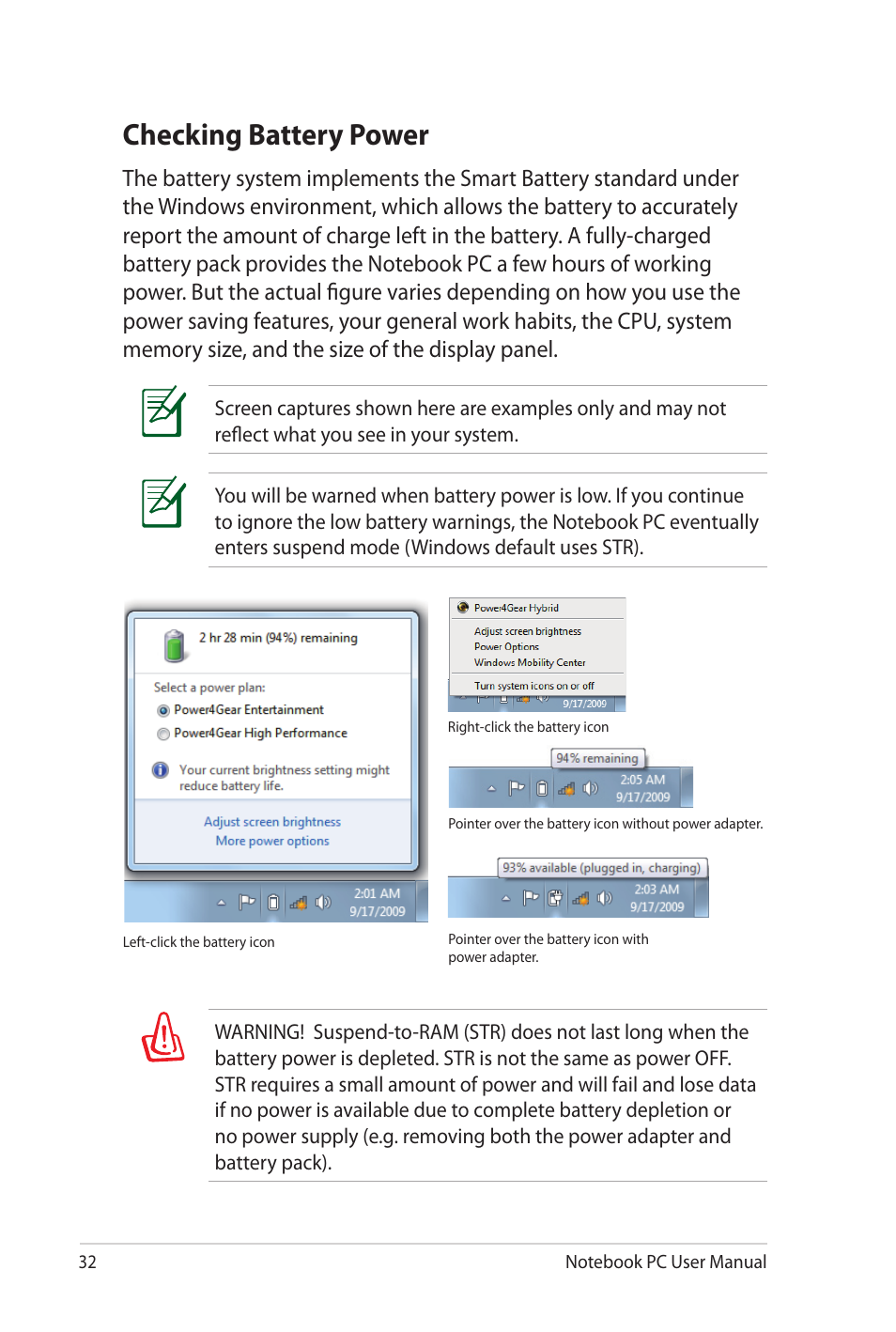 Checking battery power | Asus NX90Jq User Manual | Page 32 / 108