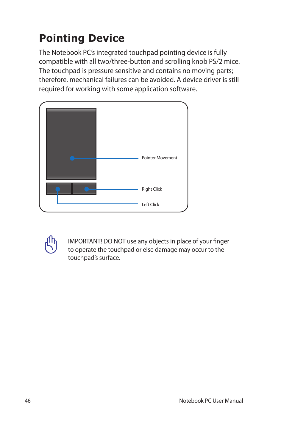 Pointing device | Asus NX90Jq User Manual | Page 46 / 108
