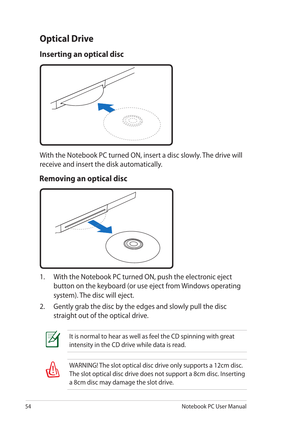Optical drive | Asus NX90Jq User Manual | Page 54 / 108