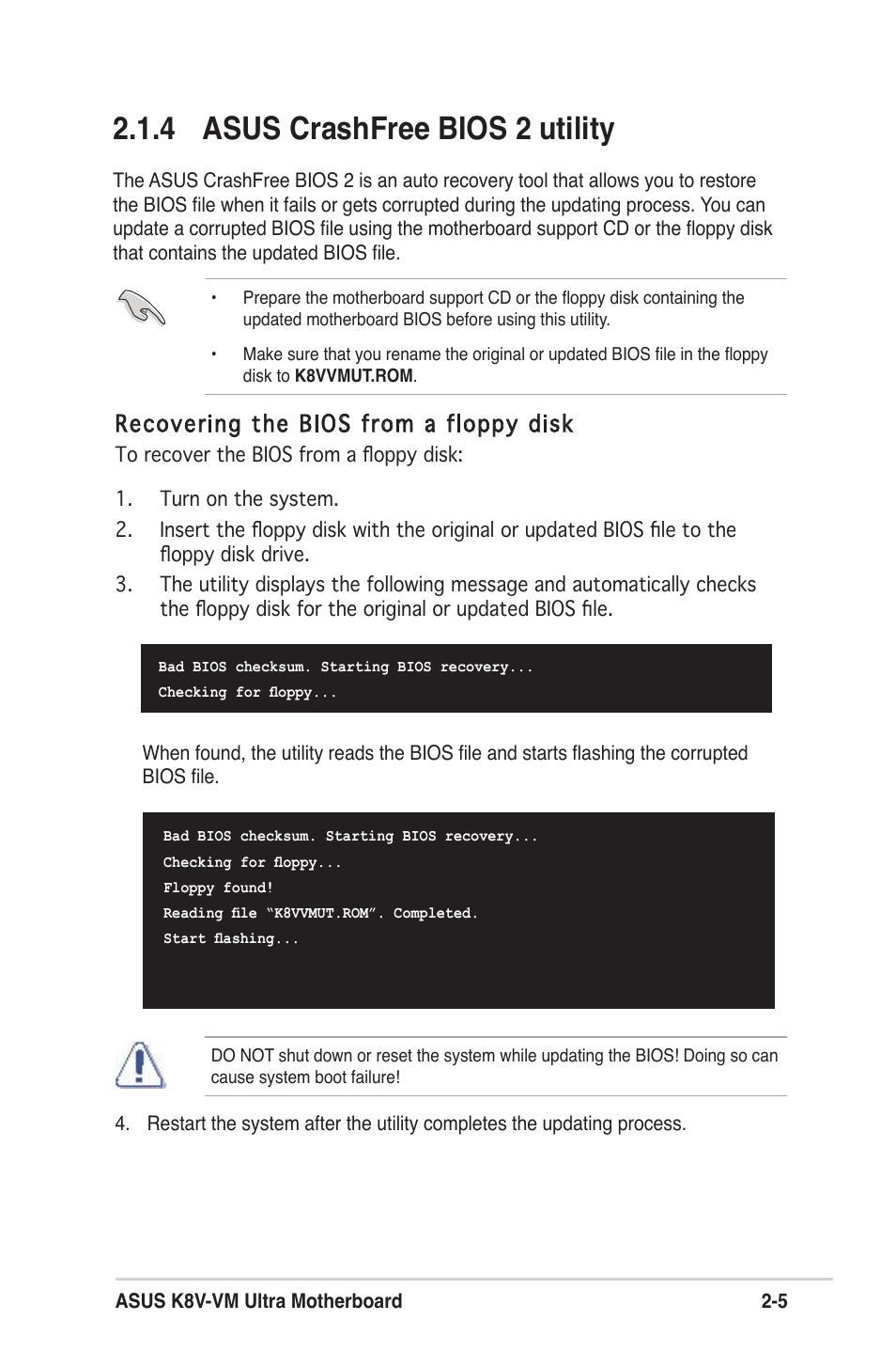 4 asus crashfree bios 2 utility | Asus K8V-VM Ultra User Manual | Page 41 / 78