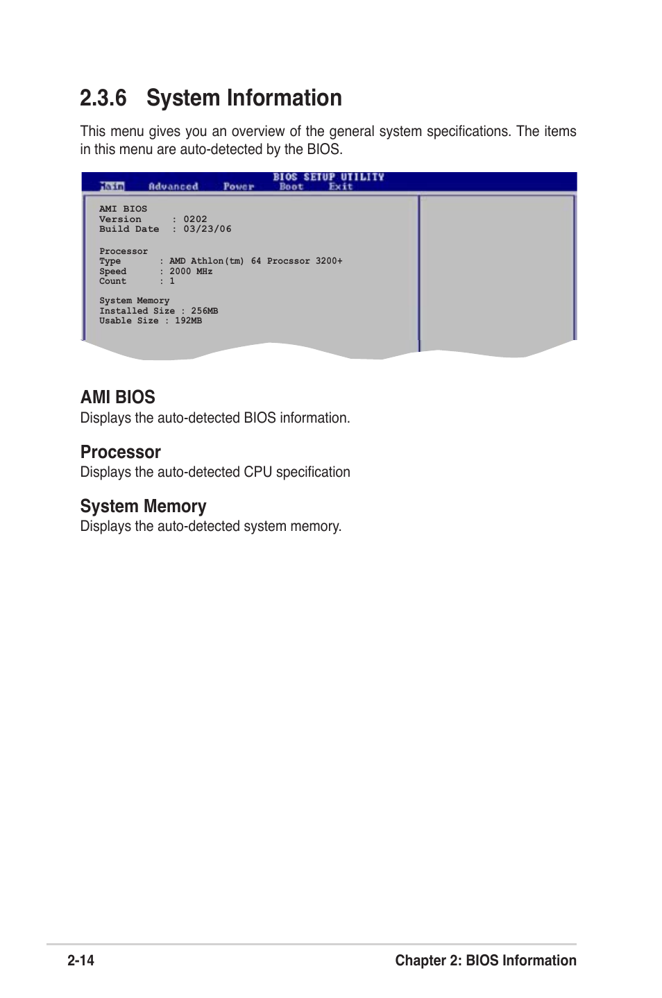 6 system information, Ami bios, Processor | Asus K8V-VM Ultra User Manual | Page 50 / 78