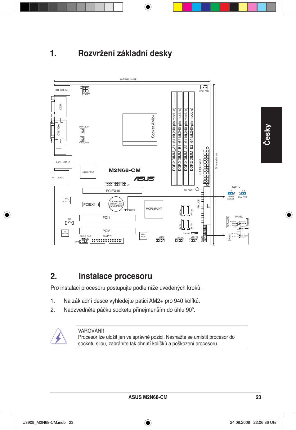 Rozvržení základní desky . instalace procesoru, Česky, Asus mn68-cm | Mn68-cm | Asus M2N68-CM User Manual | Page 23 / 38